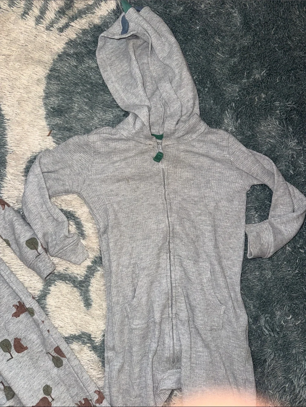 Carter's Grey 🐻 Print & Solid Hooded One-Piece Footies - Bundle of 2 - 24 months
